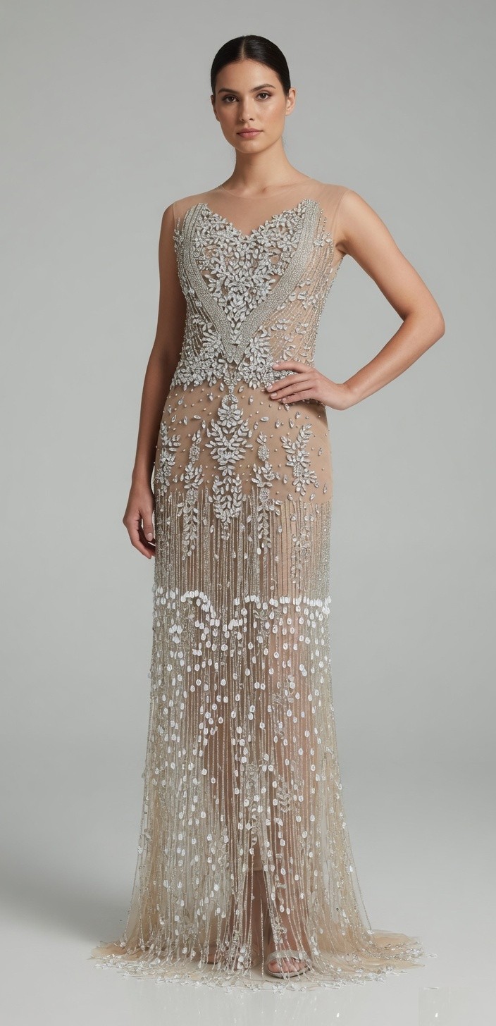 Silver crystal panel as an evening gown